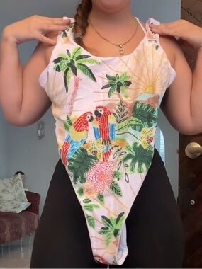 Tropical Parrot Halter One-Piece Swimsuit - Multicolor